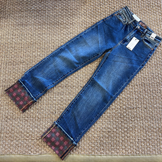 Judy Blue Plaid Cuff Jeans image 0