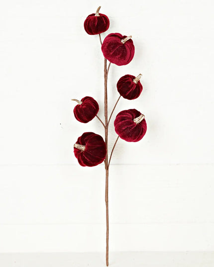 22in Branch-Velvet gold stem mini pumpkins