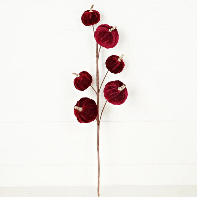 22in Branch-Velvet gold stem mini pumpkins