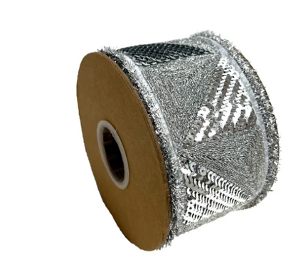 2.5"x5Y Wired Ribbon Silver Sequin