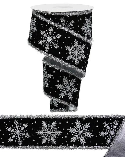 2.5" x 10yd Velvet Snowflake/Tinsel