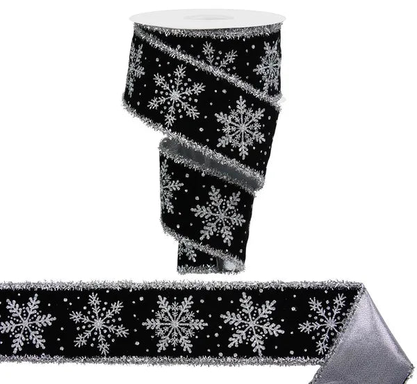 2.5" x 10yd Velvet Snowflake/Tinsel