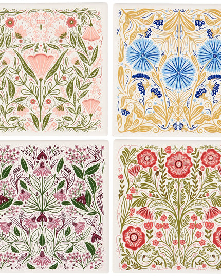 Botanical Folk Art Coaster Set image 1