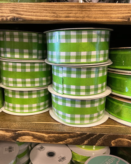 1.5" x 10 yds Solid/Mini Gingham Ribbon