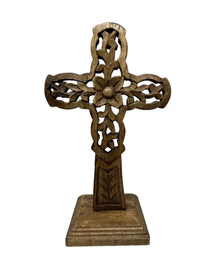 Vineyard Hand Carved Wooden Table Cross
