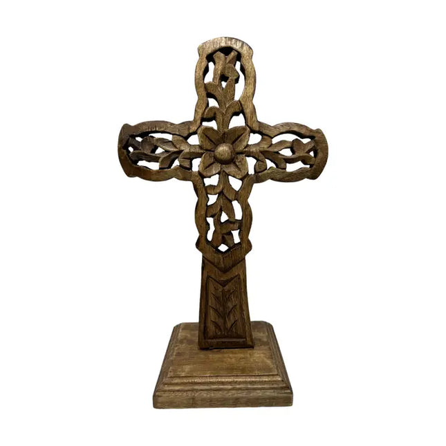 Vineyard Hand Carved Wooden Table Cross