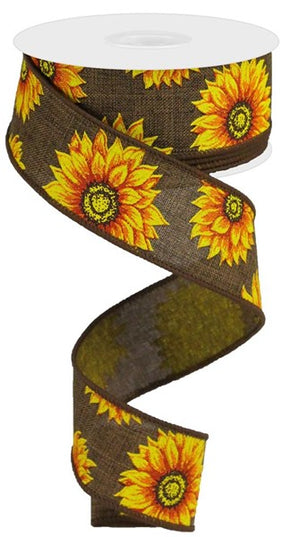1.5" x 10yd Multi Sunflowers/Royal Burlap image 0