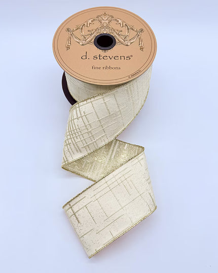 2.5" x 10yds jacquard soft gold modern lines