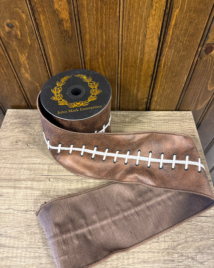 Embroidered Football Stitched Dupioni Fused Ribbon JME 4" x 5 yd