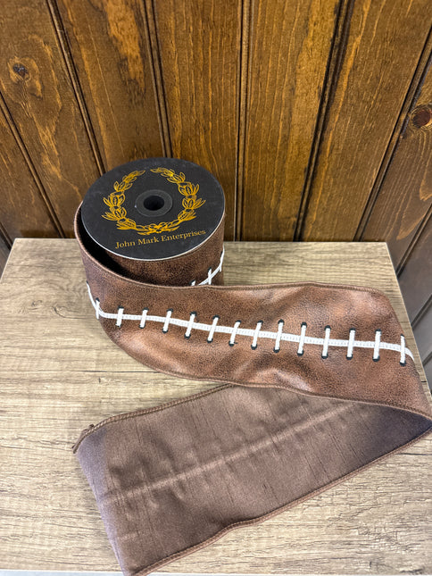 Embroidered Football Stitched Dupioni Fused Ribbon JME 4" x 5 yd