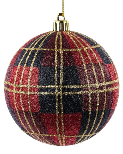 100Mm Glitter Plaid Ball Ornament