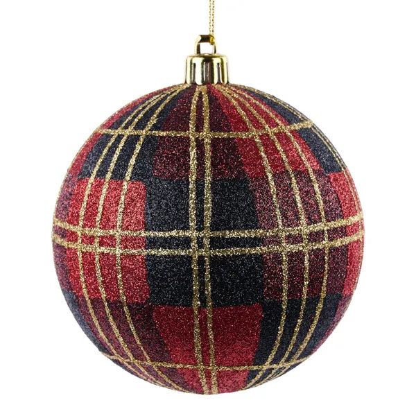 100Mm Glitter Plaid Ball Ornament