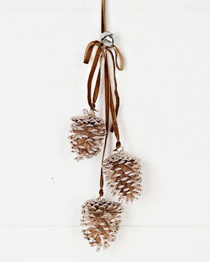 19inL Champagne Glitter Pinecone Trio Cluster