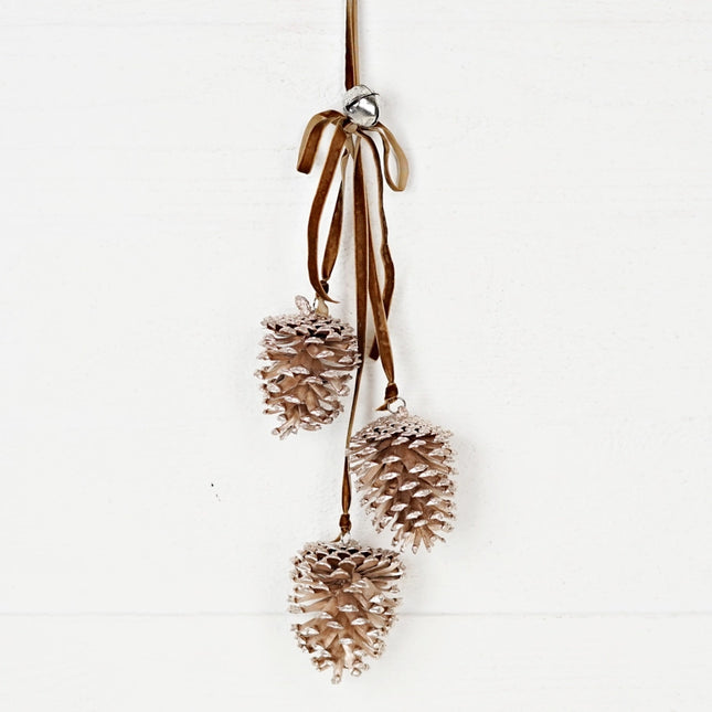 19inL Champagne Glitter Pinecone Trio Cluster