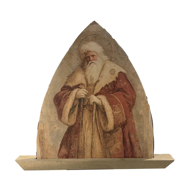 Old World Santa Metal + Wood Arched Canvas