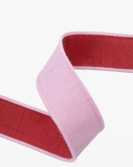 1.5"x10Y Red/Light Pink Double Fused Wired Dupioni Ribbon