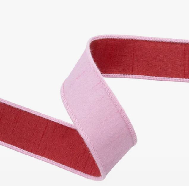 1.5"x10Y Red/Light Pink Double Fused Wired Dupioni Ribbon