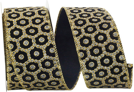 Ribbon Christmas Black/Gold/Silver 2.5"