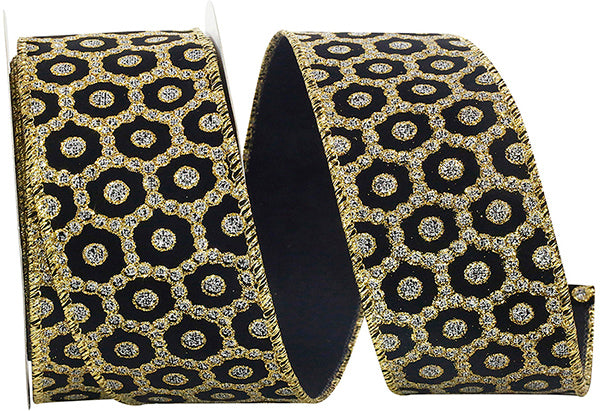 Ribbon Christmas Black/Gold/Silver 2.5"