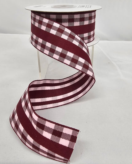 1.5"x10Y Burgundy Gingham Ribbon image 0