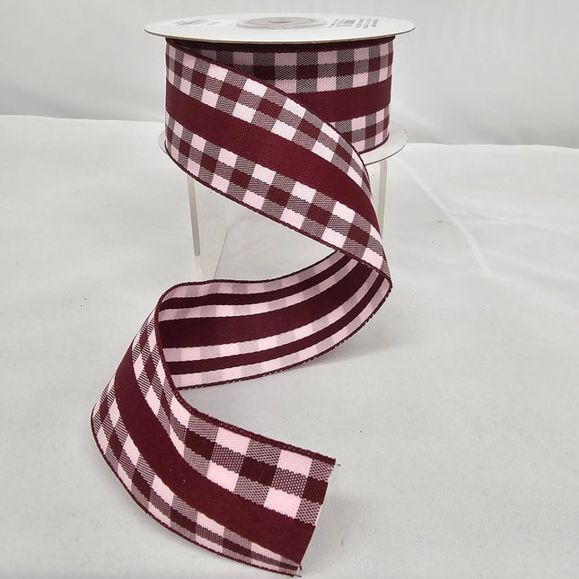1.5"x10Y Burgundy Gingham Ribbon image 0