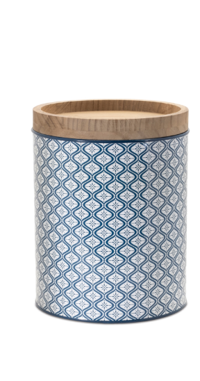Iron/Wood Canister Blue Patterned
