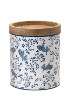 Iron/Wood Canister Blue Patterned