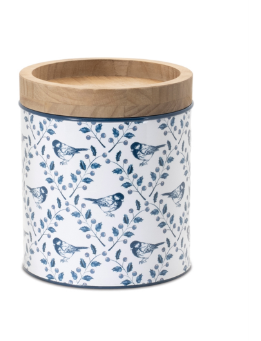 Iron/Wood Canister Blue Patterned