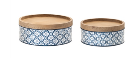 Canister Iron/Wood Blue Patterned