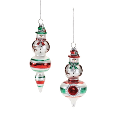 Snowman Drop Ornament (2 Asst) 5.5"H, 6.5"H Glass