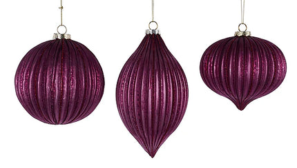 3 Asst 5"Dia Glass Ball/Finial/Onion Orn