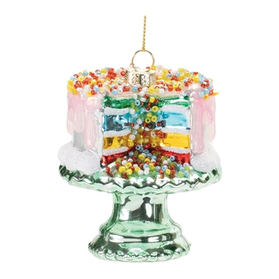 Layered Cake Ornament 3.25”H Glass