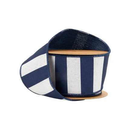 Cabana Horizontal Stripe Navy 2.5"x10Y Wired Ribbon