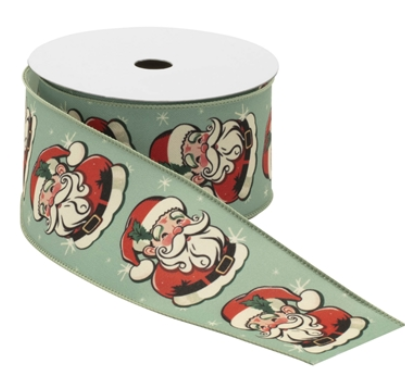 2.5" x 10 yds Wired Retro Santa Ribbon
