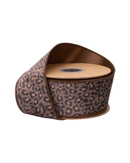2 1/2" Wired Ribbon | Animal Print on Brown w/ Brown Backing | 10 Yard Roll
