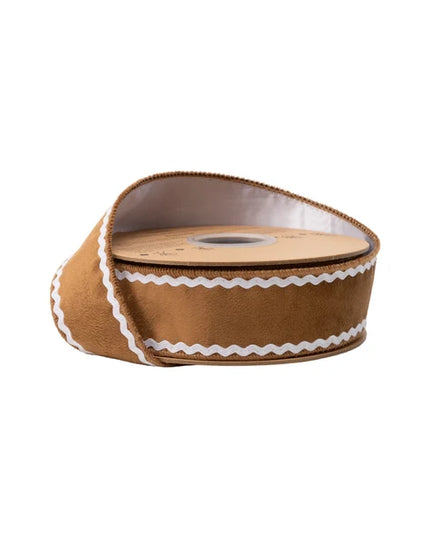 1 1/2" Wired Velvet Ribbon | Gingerbread w/ White Backing | 10 Yard Roll