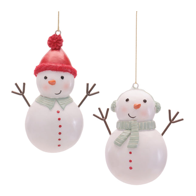Snowman Ornament (2 Asst) 3.5"H, 4.5"H Resin