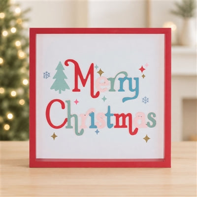 Merry Christmas Block Sign 7.75”SQ MDF