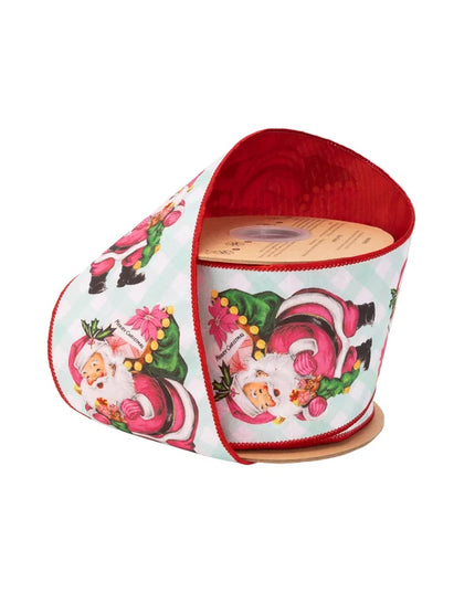4" Wired Dupioni Ribbon | Retro Santa w/ Sack | 10 Yard Roll