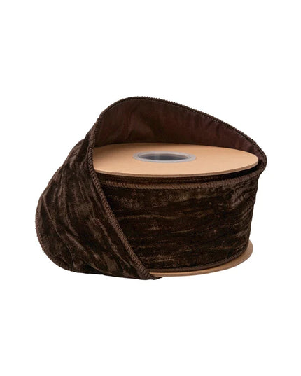 2 1/2" Wired Velvet Ribbon | Brown w/ Brown Backing | 10 Yard Roll