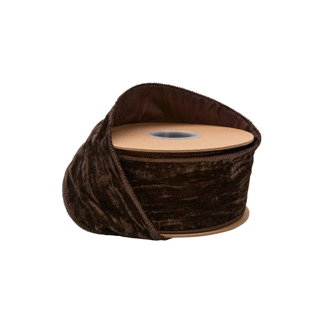 2 1/2" Wired Velvet Ribbon | Brown w/ Brown Backing | 10 Yard Roll