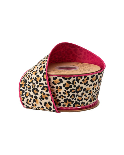 2 1/2" Wired Velvet Ribbon Animal Print w/ Pink Backing 10 Yard Roll