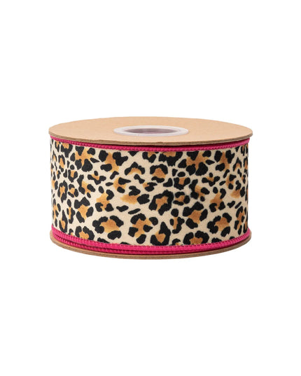 2 1/2" Wired Velvet Ribbon Animal Print w/ Pink Backing 10 Yard Roll