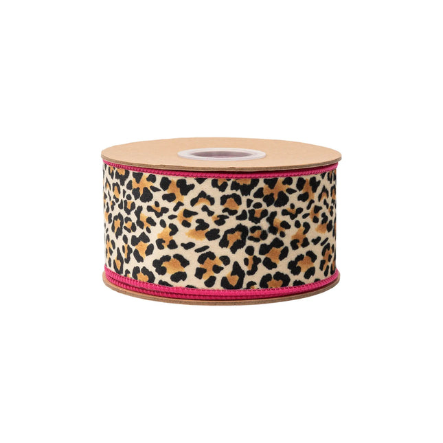 2 1/2" Wired Velvet Ribbon Animal Print w/ Pink Backing 10 Yard Roll