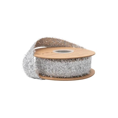 1.3” Wired Ribbon | Silver Tinsel | 10 Yard Roll
