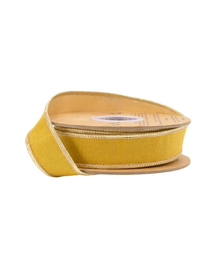 1" Wired Dupioni Ribbon | Dark Yellow Gold w/ Metallic Backing | 10 Yard Roll