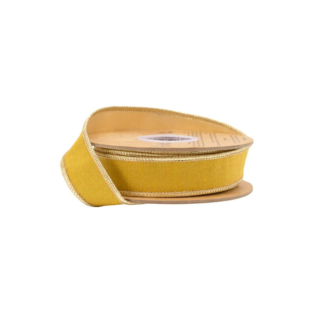 1" Wired Dupioni Ribbon | Dark Yellow Gold w/ Metallic Backing | 10 Yard Roll