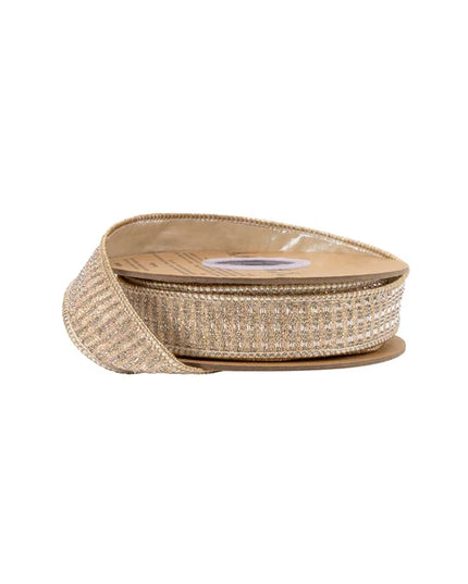 1" Wired Ribbon | Gold Sparkle w/ Champagne Metallic Backing | 10 Yard Roll