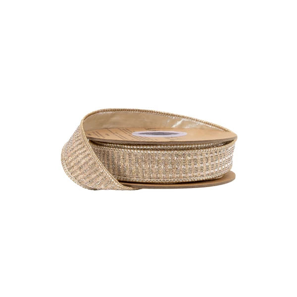 1" Wired Ribbon | Gold Sparkle w/ Champagne Metallic Backing | 10 Yard Roll