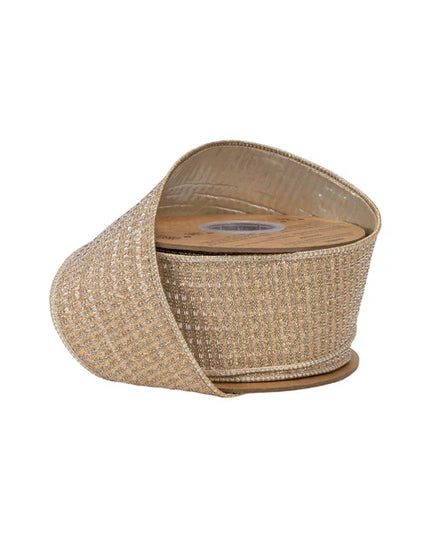 2 1/2" Wired Ribbon | Gold Sparkle w/ Champagne Metallic Backing | 10 Yard Roll